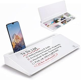 TSJ OFFICE Small Desktop Whiteboard -Glass Dry Erase Board Computer Keyboard Stand White Board Surface Pad with Drawer, Desk Organizers wit...