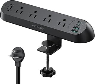 TROND Desk Clamp Power Strip USB C PD 20W- Surge Protector with 4 AC Outlets 4 USB Ports, Flat Plug 6ft Extension Cord, 1700J, ETL Listed,...