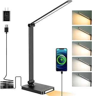 LED Desk Lamp with USB Ports,Touch Desk Lamps for Home Office with 5 Color Modes,3 Brightness Desk Light with Small Night Light,Reading Lam...