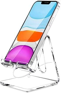 Crpich Acrylic Cell Phone Stand, Portable Clear Phone Stand for Desk, Compatible with Phone16 15 14 13 Pro Max Mini 12 11 Plus SE, Switch,...