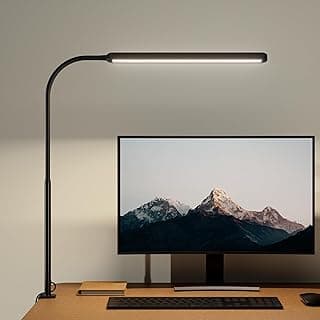 SUPERDANNY Eye-Caring LED Desk Lamp 360° Flexible Gooseneck Work Lamp with Desk Side Clamp Touch Control 3 Light Colors Smooth Dimming Task...