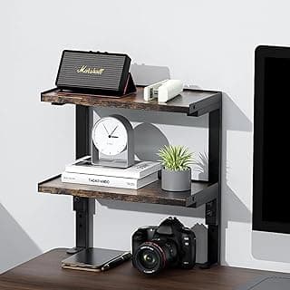 2-Tier Desk Shelf, Expandable Under Desk Storage, Clamp on Desk Shelf, Desktop Accessories for Offices, Study Rooms, and Game Rooms (Wood)