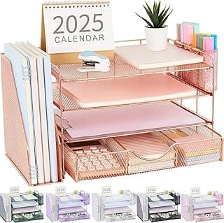 gianotter Desk Organizers and Accessories with File Holder, 4-Tier Desk Accessories & Workspace Organizers with Drawer and 2 Pen Holder, Pa...