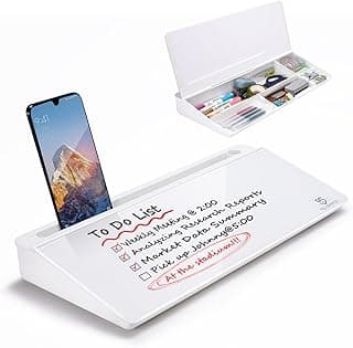 TSJ OFFICE Small Desktop Whiteboard -Glass Dry Erase Board Computer Keyboard Stand White Board Surface Pad with Drawer, Desk Organizers wit...