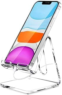 Crpich Acrylic Cell Phone Stand, Portable Clear Phone Stand for Desk, Compatible with Phone16 15 14 13 Pro Max Mini 12 11 Plus SE, Switch,...